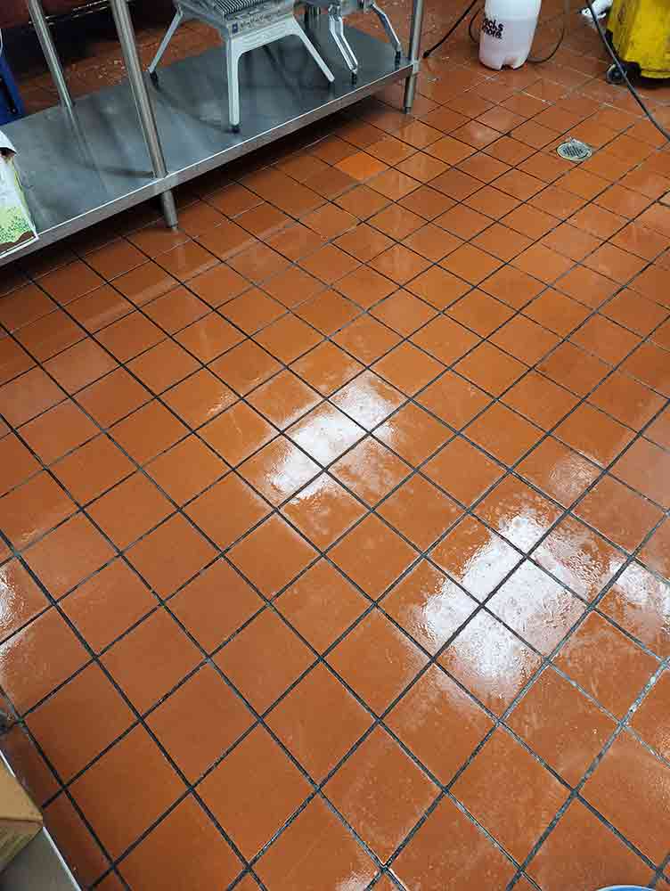 clean tile in restaurant kitchen