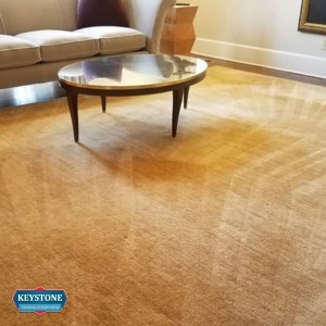 yellow area rug cleaning with coffee table sitting on top
