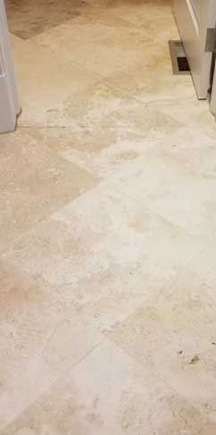 clean white limestone tile in bathroom