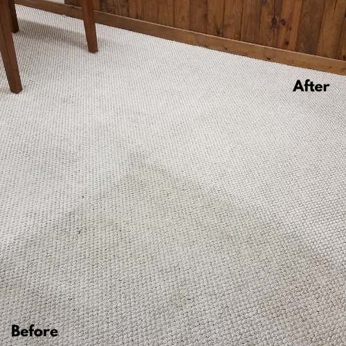 white office carpet showing before and after a cleaning