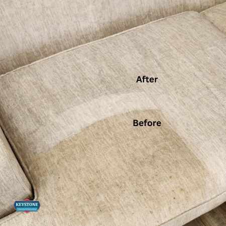 white sectional getting a professional upholstery cleaning service before and after service