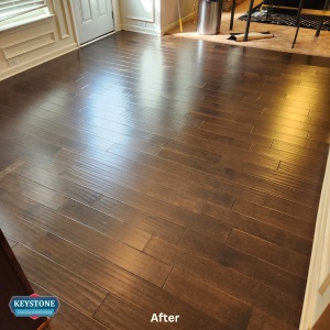 brown engineered hardwood floors in kitchen after a cleaning