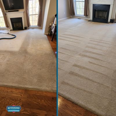 before and after of a living room getting a carpet cleaning in dacula ga